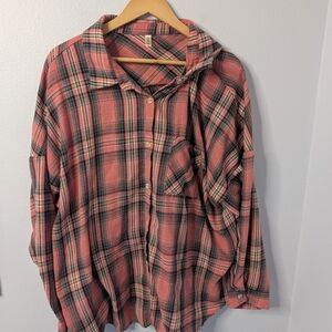 Olrik Women’s 3X Plaid Button-Down Shirt – Coral & Green Flannel